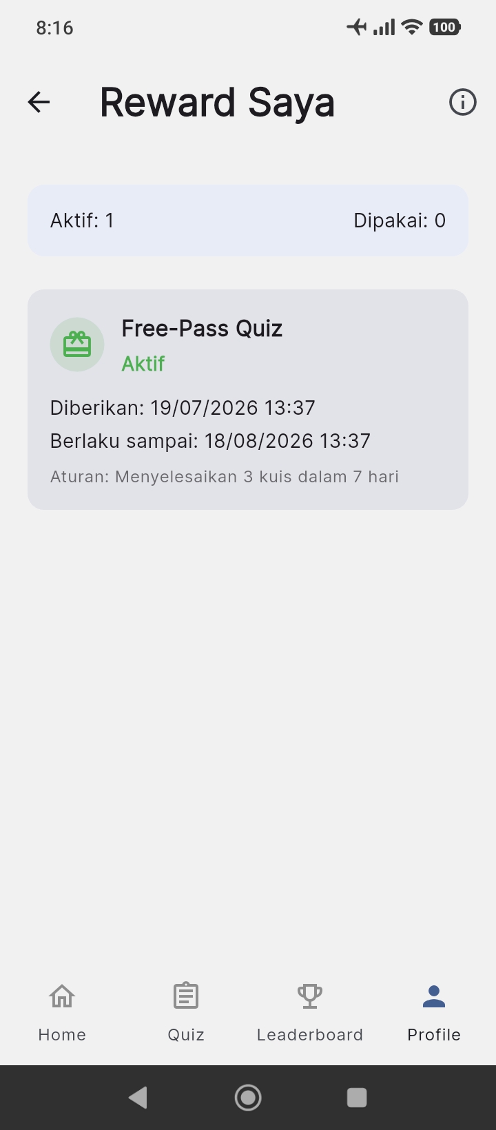 Tampilan hadiah siswa di SilangPintar